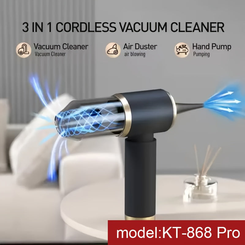 [Cordless Car Vacuum] 3-in-1 Portable Car Vacuum Cleaner | Cordless, USB Rechargeable, 75dB Noise Level, 4KPa Suction Power, Lithium Battery, Hand Pump & Air Duster for Home and Vehicle Use