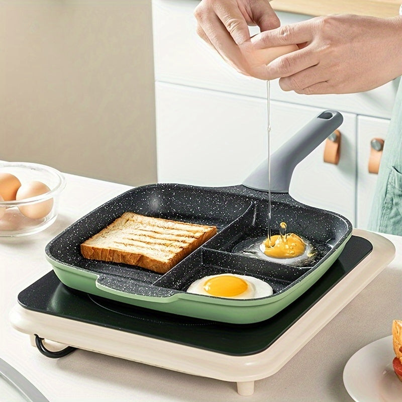 Cooker King, 1pc 3-In-1 Non-Stick Square Skillet Griddle Pan, PFOA Free, Induction Ready, Multi-Functional Divided Cooking Surface, Compatible with All Cooktops, Aluminum Alloy, No Components, Uncharged, Food Contact Safe.