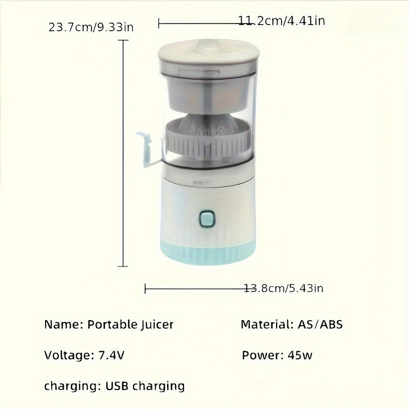Portable USB rechargeable citrus juicer - Automatic, compact design, detachable components, food-grade ABS material, battery for fresh orange and lemon juice at home, kitchen gadget, modern kitchenware, durable plastic body, Home Juicing, Sleek